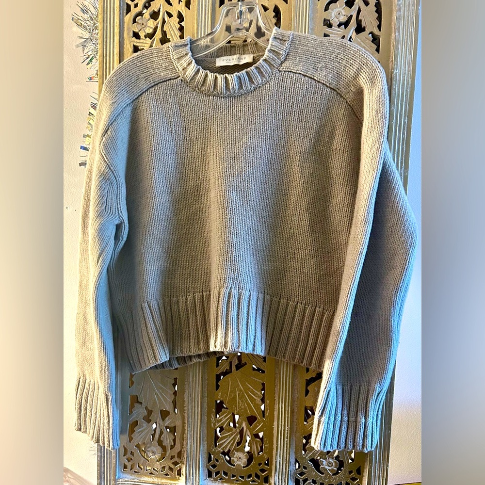 Everlane Crew Boxy Sweater in Oat Sand Almond Wool Cashmere chunky ribbed